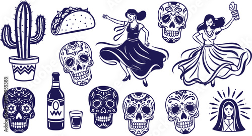 Dia de los muertos illustration a vibrant collection of mexican cultural symbols