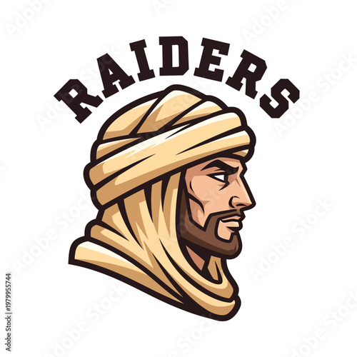 Desert Raider Mascot Logo with Turban and Beard.