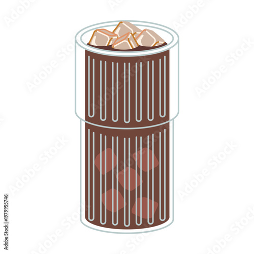 Tall glass of iced coffee with ice cubes, cold refreshing drink illustration for cafe and summer menu. Trendy modern vector art isolated on white background, hand drawn, flat design