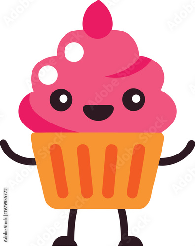 Cute pink cupcake character with icing and limbs in vector design