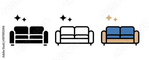 Sofa icon set vector illustration including couch furniture seating upholstery living room comfort in line flat and colored styles for interior design