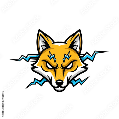 Dynamic Fox Head Mascot with Lightning Bolt Design.