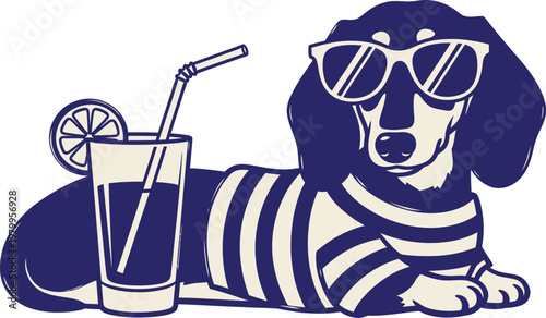 Cool dachshund sipping a drink a retro style illustration