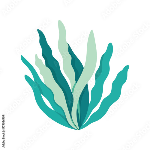 Seaweed vector illustration in flat style, green aquatic plant isolated on white background