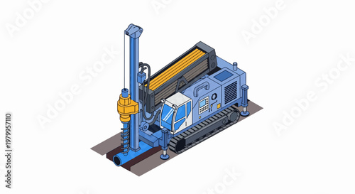 Isometric Blue Hydraulic Rotary Drilling Rig Machine on Tracks for Foundation and Geotechnical Engineering