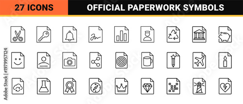 Official Document and Administrative Paperwork Line Icons