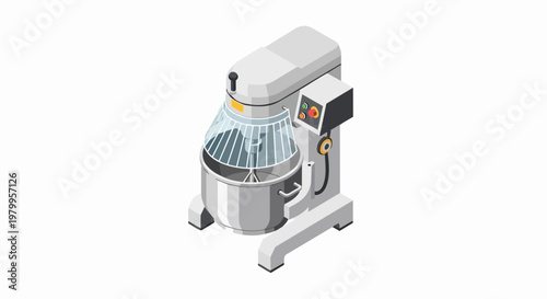 Isometric Industrial Dough Mixer for Commercial Bakery and Professional Kitchen Equipment Illustration