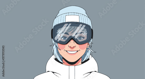 Woman in winter gear smiling portrait vector illustration