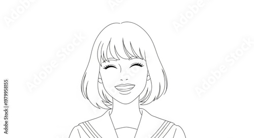 Happy Woman Portrait Sketch.