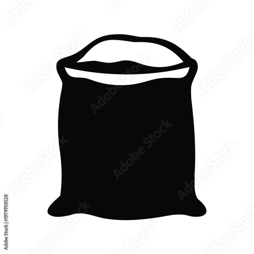 Silhouette of a full sack, isolated on white background, simple drawing