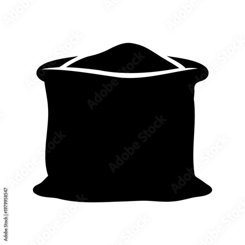 Illustration of a Black Filled Bag of Sand or Grain Isolated
