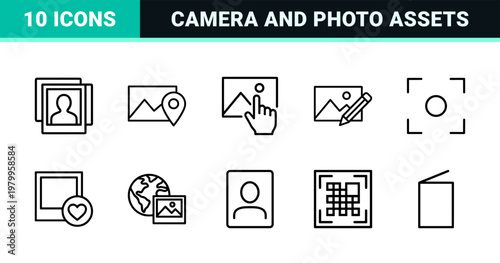 Minimalist Photography and Image Editing Line Icon Set