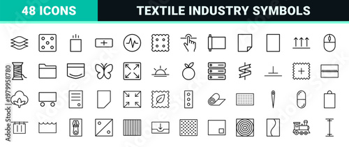 Fabric material and textile industry minimalist line icon set
