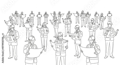 Illustration of a Choir Singing with Sheet Music.