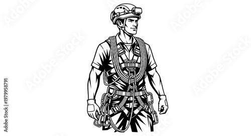 Illustration of a Climber in Full Gear Ready for Adventure.