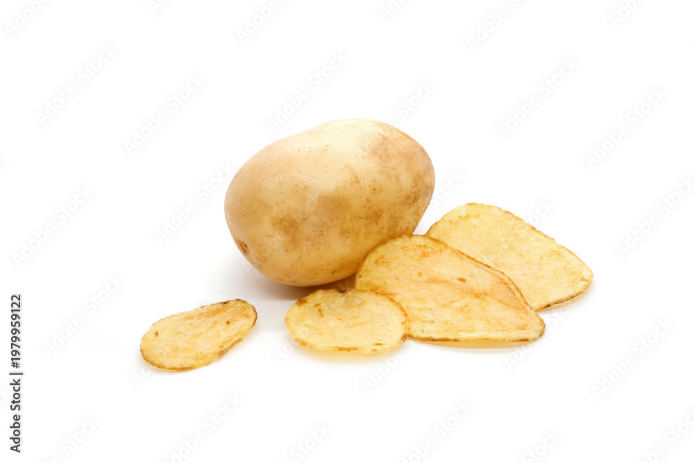 Obraz premium Potato and potato chips isolated on white background