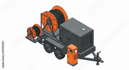Isometric Mobile Industrial Generator and Cable Reel Trailer for Utility Power and Emergency Electrical Supply