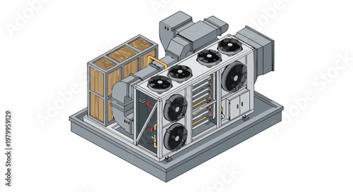 Industrial HVAC Air Handling Unit Isometric Illustration for Climate Control Engineering
