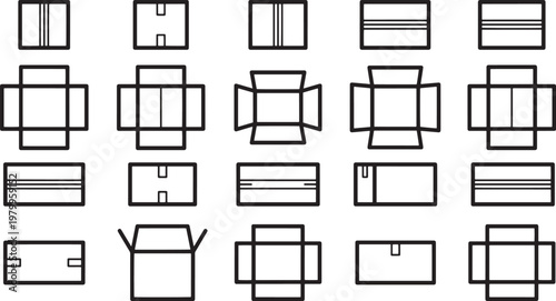 A collection of diverse cardboard boxes illustrated. A clean, illustrative depiction of various packaging forms.