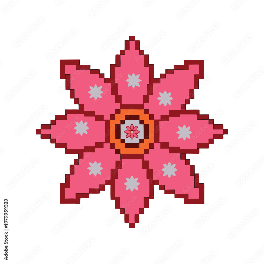 Fototapeta premium Flower with pixel style petals arranged in grid