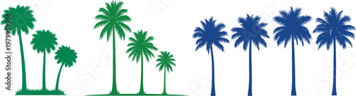 Palm Tree Silhouette Set – Tropical Trees, Beach Landscape, Summer Nature Vector Illustration