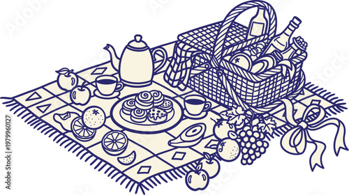 Charming picnic sketch a delightful outdoor meal arrangement