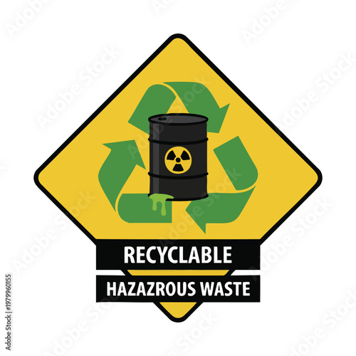 Recyclable hazardous waste symbol with radiation drum.