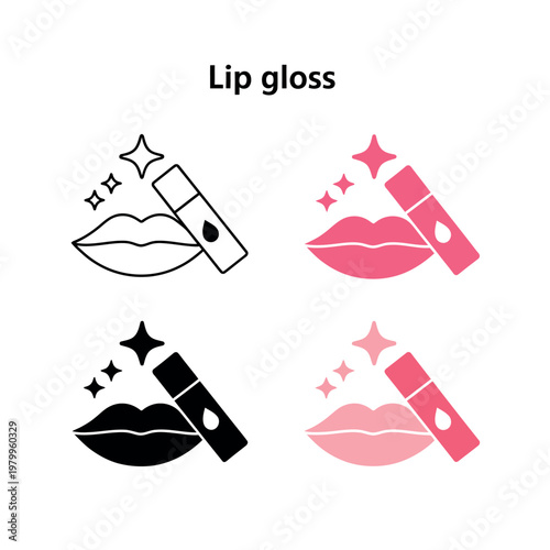 Lip gloss multi style icon vector illustration for personal care cosmetics representing beauty, makeup, and skincare UI UX web and app design