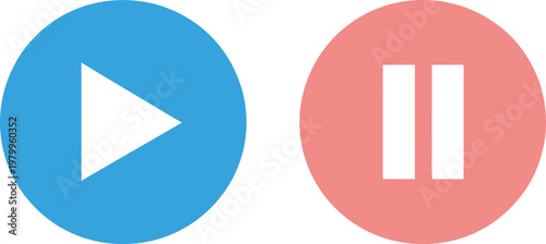 Blue play button and light red pause button icons for media control and user interface navigation
