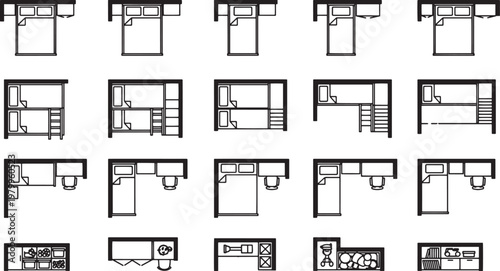 Architectural room layout designs showcasing various space planning configurations in a modern context.