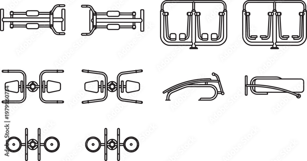 Obraz premium A comprehensive collection of exercise machines, illustrated in a clean, professional style, ready for applications.