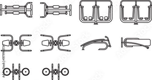 A comprehensive collection of exercise machines, illustrated in a clean, professional style, ready for applications.