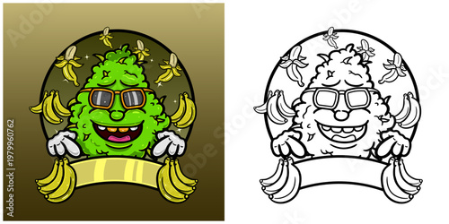 Banana Flavor with Weed Mascot Cartoon. Weed Design For Logo, Label and Packaging Product.