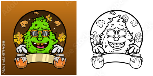 Honey Strain With Weed Cartoon. Weed Design For Logo, Label and Packaging Product.