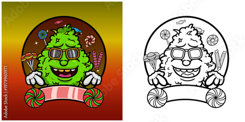 Candy Flavor with Weed Mascot Cartoon. Weed Design For Logo, Label and Packaging Product.