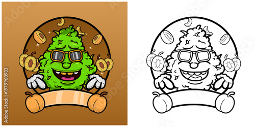 Apricot Flavor with Weed Mascot Cartoon. Weed Design For Logo, Label and Packaging Product.