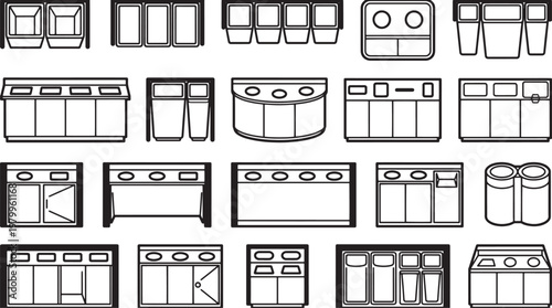 A collection of minimalistic trash bins, offering a clean, simple illustration of waste management systems.