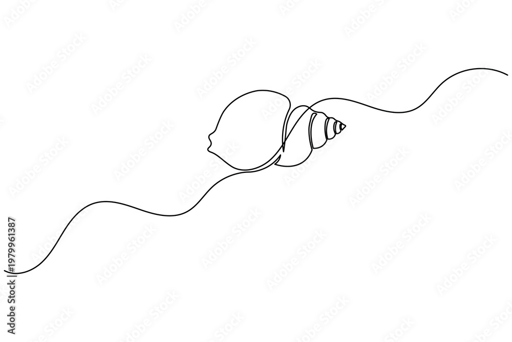 Obraz premium Seashell One Line Art Minimal Ocean Shell Continuous Line Drawing Beach Nature Illustration