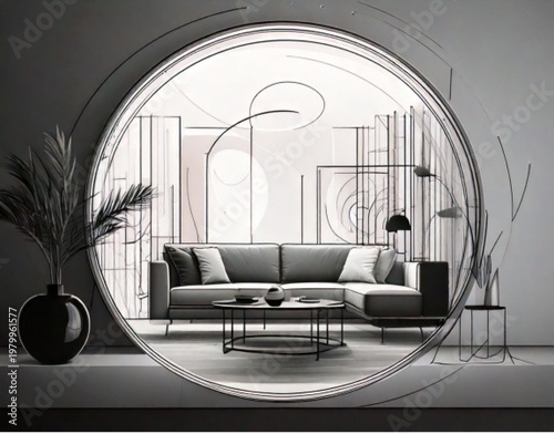 Modern Living Room Interior Design with Sofa and Coffee Table.