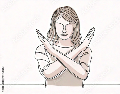 Woman making a stop gesture with crossed arms.