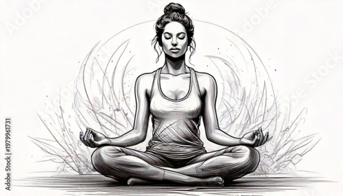 Woman meditating in lotus pose with spiritual energy.