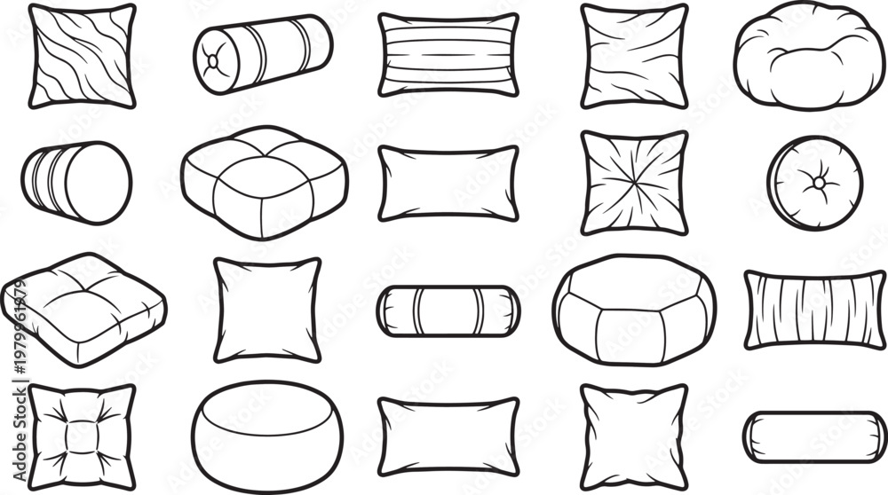 Fototapeta premium A diverse array of pillows and cushions in various shapes, ready to offer comfort.