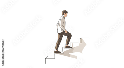 Person Walking Upstairs Stairs Natural Color Illustration