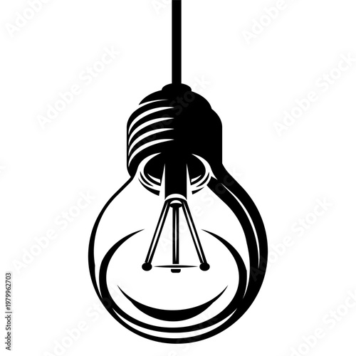 Classic incandescent lightbulb hanging from a cord illuminating an idea or innovation concept.