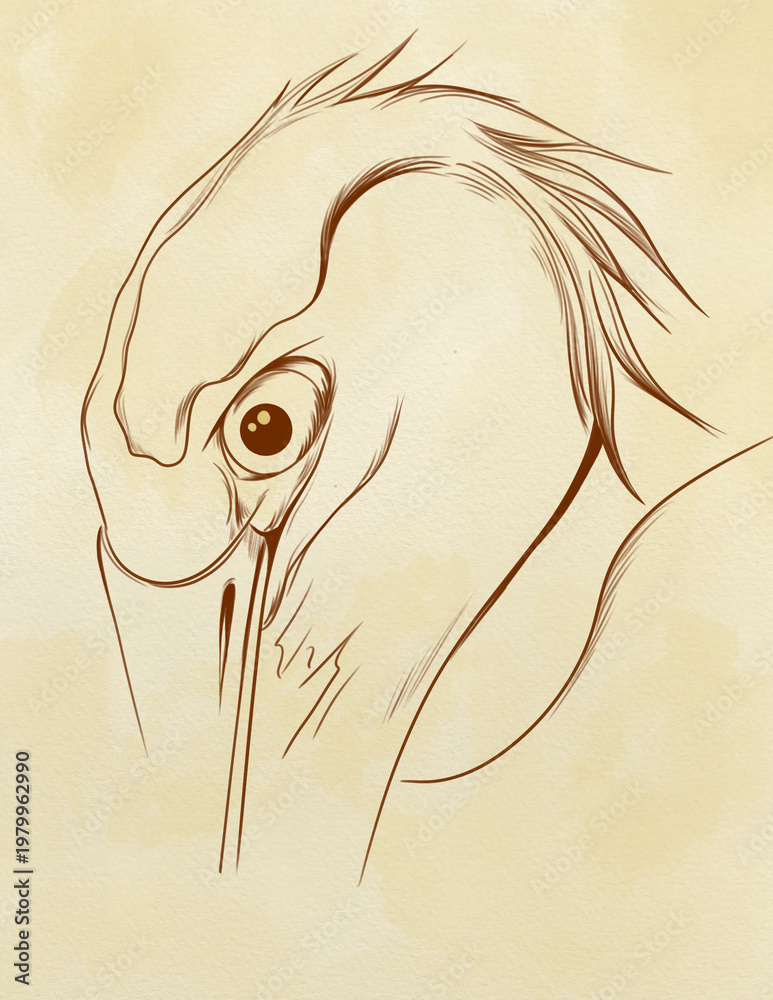 Fototapeta premium heron bird line art, graphic contemporary abstract illustration