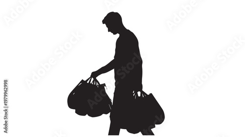 Man carrying bag silhouette, travel and business concept