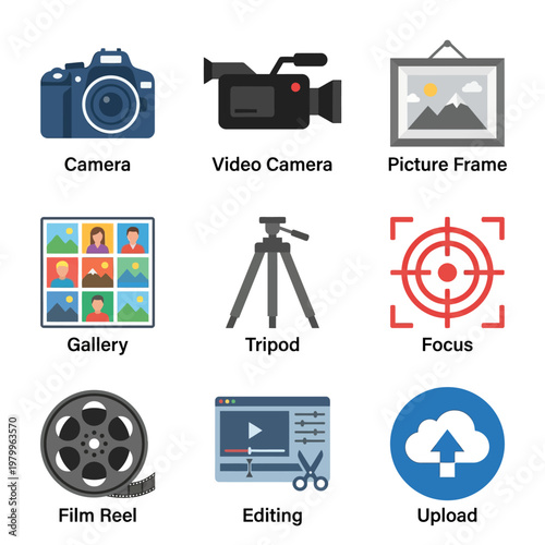 Camera and photography equipment icons.
