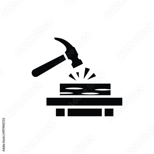 Blacksmith hammer, anvil icon, industrial tool symbol, metalwork logo