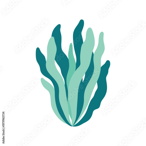 Seaweed vector illustration in flat style, abstract green aquatic plant isolated on white background