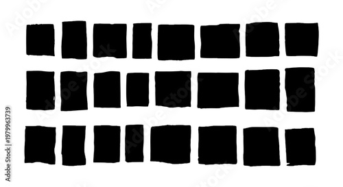 Photos Hand drawn black ink square collection, set of 24 organic textured box shapes, m